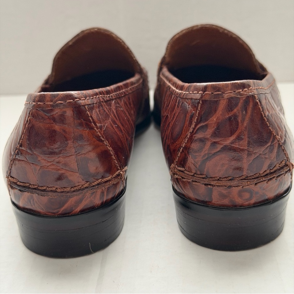 Nine West Brown Croc Embossed Leather Loafers Gold Crest Women’s 5.5 - Picture 8 of 12